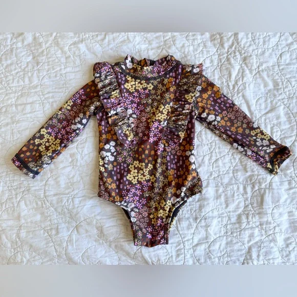 Cotton On Baby Swimsuit - Floral w/ Sleeve Ruffle - Size 00 / 3-6 months - Picture 1 of 4